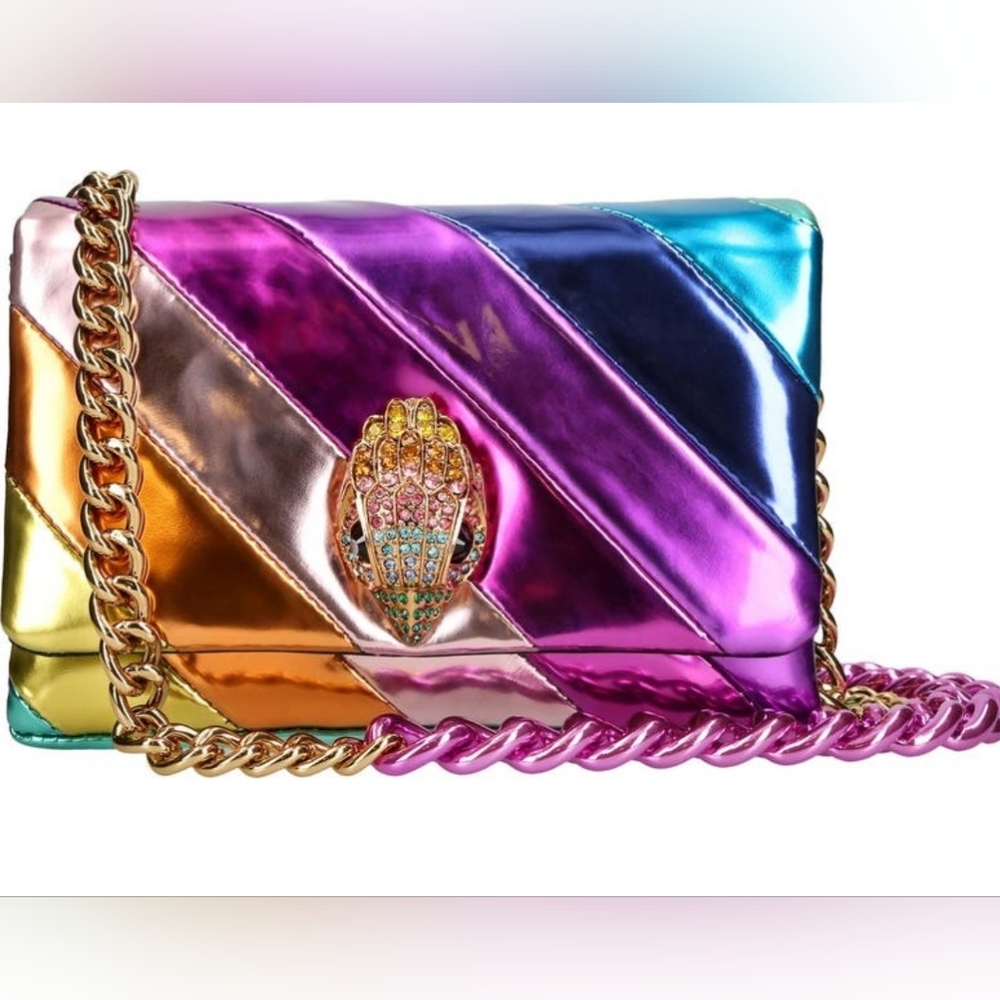 Pink and Blue Metallic Clutch with Gold Chain